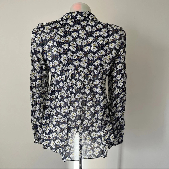 Zara Floral Daisy Blouse Corset Lace Up Long Sleeve V Neck  Lightweight Sz S - Picture 2 of 11